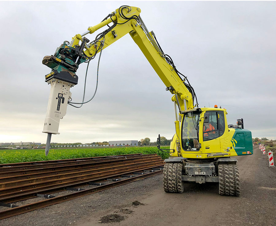 Heavy-duty quarry breaker for large-scale open-pit mining operations.
